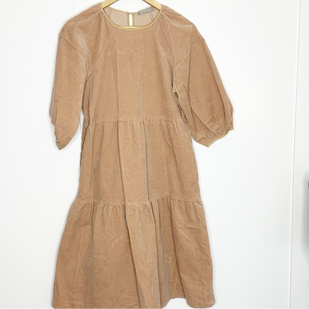Everlane The Tiered Corduroy Midi Dress Small Tan pockets normcore cottagecore - Picture 5 of 14